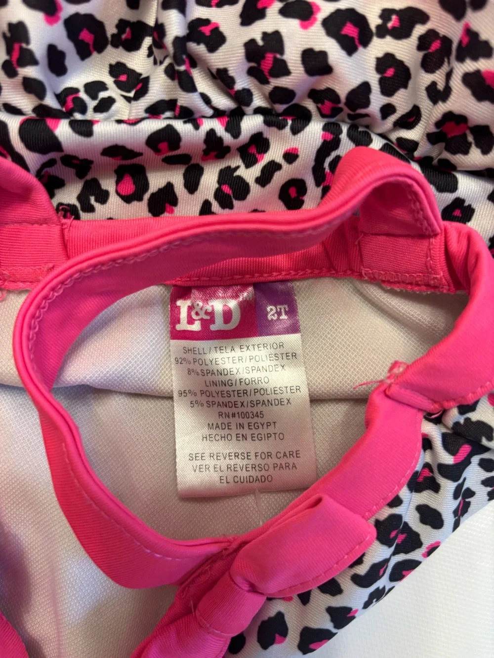 Kids Pink Leopard Ruffle Swimsuit with Flower Accent 2T